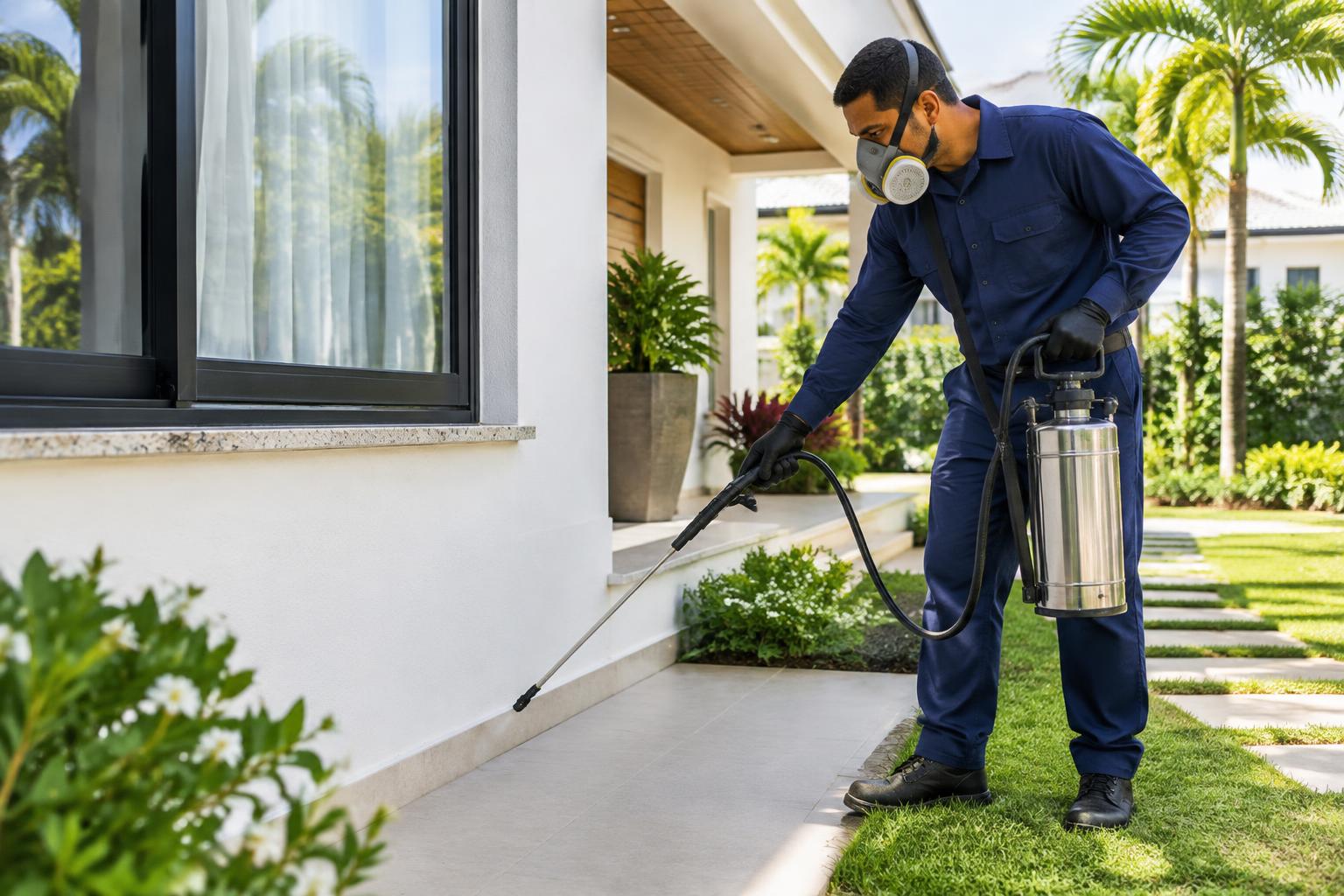 Imagem ilustrativa: profissional aplicando produto de dedetização em ambiente residencial